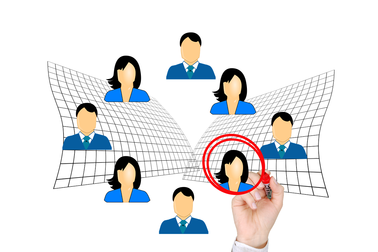Finding the right target audience: Image shows individual being circled out of a group.